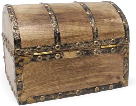 Nautical Cove Antiqued Finished Wood Treasure Chest with Decorative Rivets an...