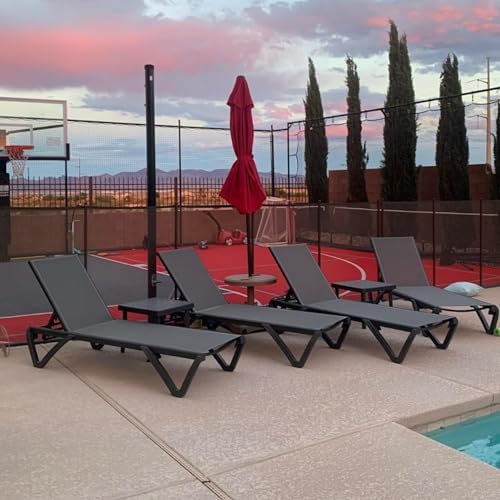 Domi Pool Lounge Chairs, Aluminum Patio Chaise Lounge with Side Table, 5 Posi...