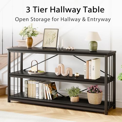 LVB Farmhouse Industrial Console Table for Home, Black Oak, 70 Inch | Wood Me...