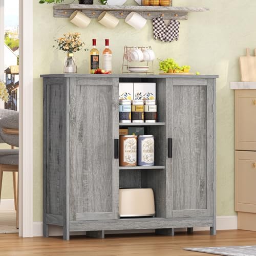 Iwell Storage Cabinet with 2 Doors and 4 Adjustable Shelves, Buffet Cabinet w...