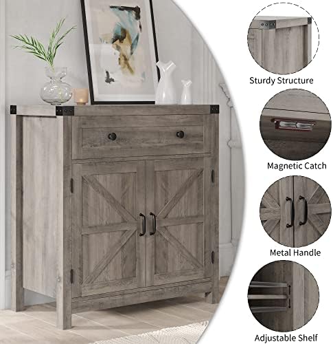 HOSTACK Kitchen Storage Cabinet, Farmhouse Coffee Bar Cabinet, Ash Gray