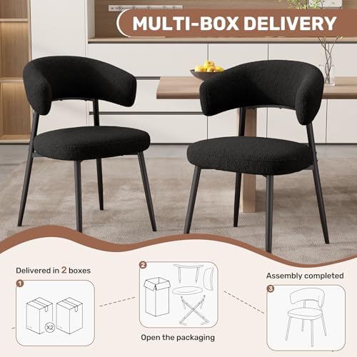 Dining Chairs Set of 4, Mid Century Modern Kitchen Chairs, Boucle Upholstered...