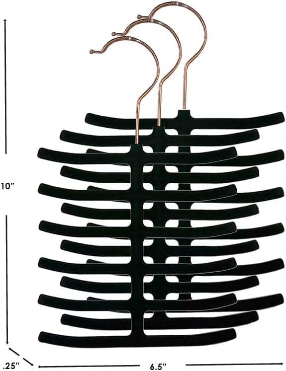 3-Pack Non-Slip Velvet Tie Hanger Organizer Rack by Home Basics | 360° Rotatable Hook | Holds 12 Ties Each | Versatile for Belts and Scarves | Slim Design