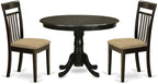 East West Furniture HLCA3-CAP-C 3 Piece Modern Dining Table Set Contains a Round Wooden Table with Pedestal and 2 Linen Fabric Upholstered Dining Chairs, 42x42 Inch, Cappuccino