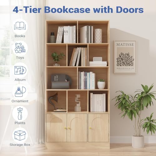 Housoul 71" Tall Bookshelf with 10 Cubes and 3 Doors, 4-Tier Bookshelf, ...