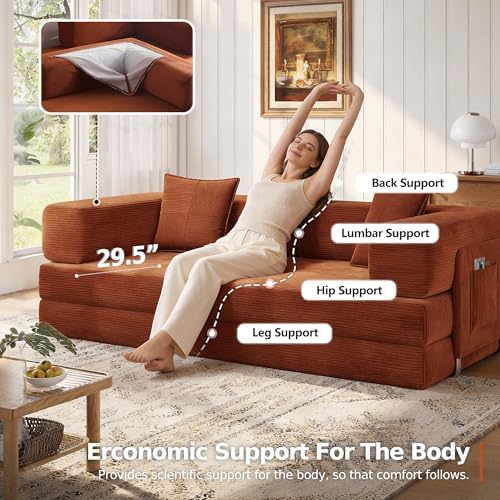 MoonSpeak 78.8'' Futon Sofa Bed, Couches for Living Room | Corduroy C...