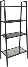 4 Tier Metal Ladder Shelf, Industrial Bookcase Ladder-Shaped Plant Flower Stand Rack, 24.4"x14"x58.3", Black,-621