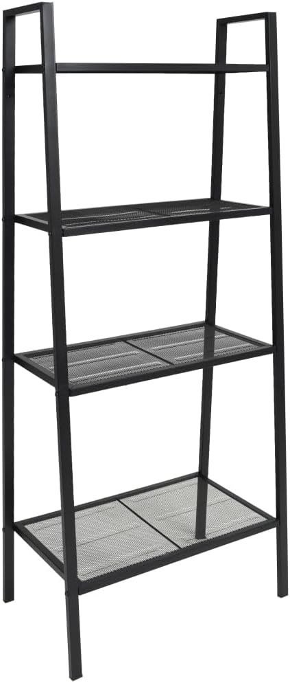 Ladder Bookcase 4 Tiers Metal Black, Freestanding Vertical Storage Rack for Home Office Living Room Bedroom, Compact Display Shelf Organizer Unit for Books Plants Toys