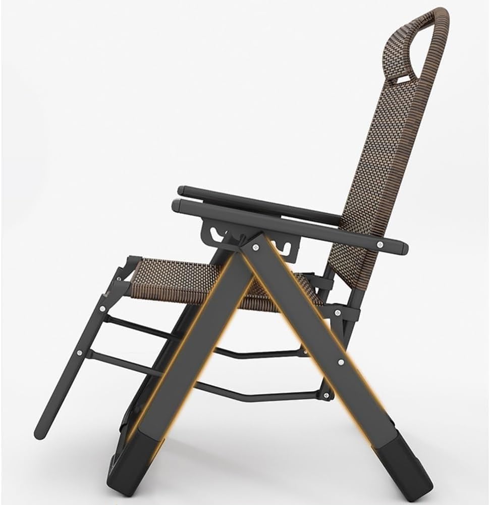 Gravity Folding Sun Lounge Chair Rattan Recliner with Pillow and High Backrest Wicker Adjustable