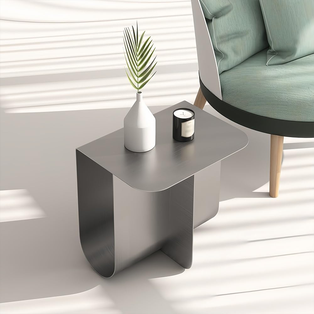 Stainless Steel Side Table with Storage, Modern Metal Coffee Table for Living...