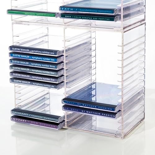 STORi Stackable Clear Plastic CD Organizer with Rubber Feet | Rectangular Jew...