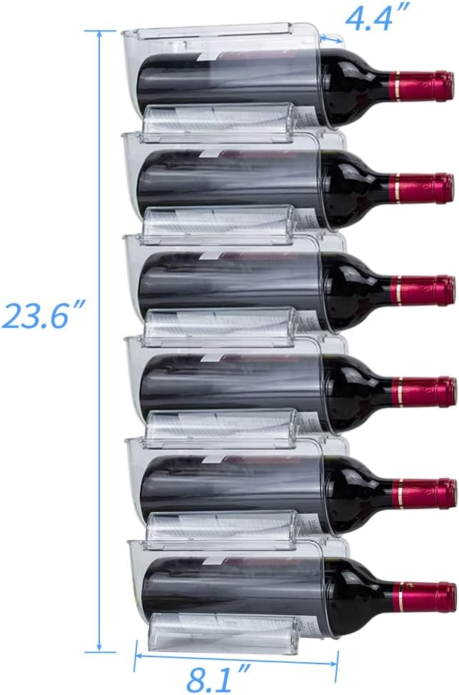Sutekus 6 Pack Stackable Wine Rack Wine Holder Water Bottle Holder Plastic Counter Top Storage Organizer for Fridge, Cabinet, Pantry, Kitchen