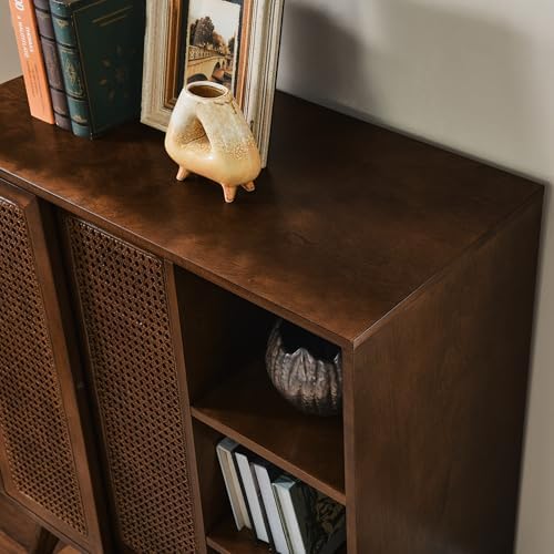 LKTART Mid Century Modern Small Rattan Sideboard Buffet Storage Cabinet