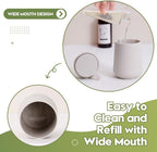 Matte Beige Bathroom Accessories 2 Piece Set Plastic Soap Dispenser and Toothbrush Holder for Modern Bathroom Decor