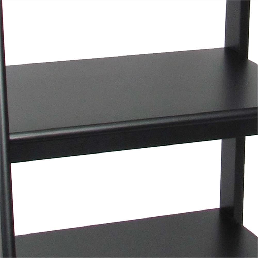 MAKLAINE 3 Tier Wooden Storage Ladder, Black Finish, Open Sides and Back, Solid Birch Wood, Modern and Sleek Design, Durable Display Shelves for Living Room or Bedroom Decor