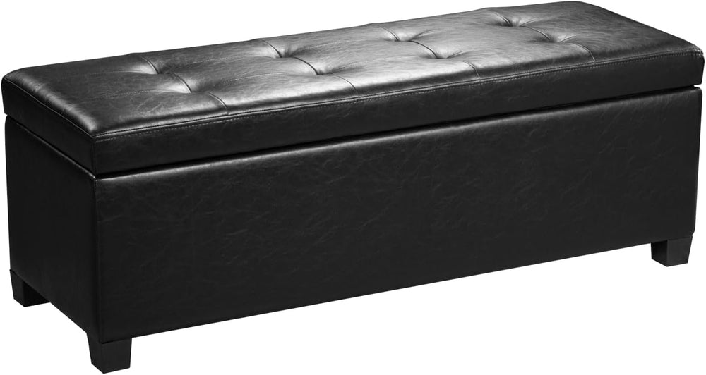 Asense Storage Ottoman Bench,42 inch Wide Upholstered Faux Leather Rectangula...