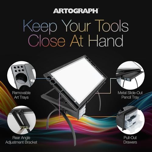 Artograph Futura Light Tracing Table with Storage Drawers, Charcoal Black
