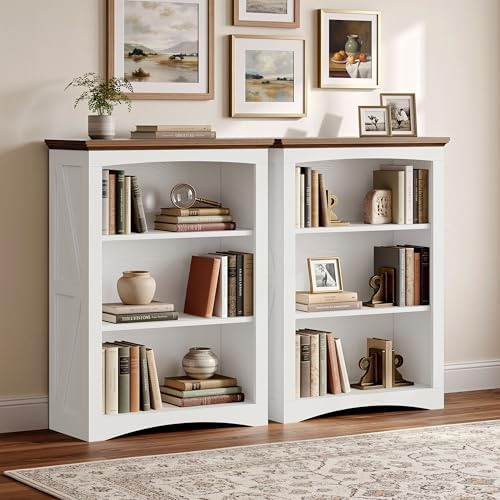 IRONCK 43" Tall 3-Tier Bookshelf, Farmhouse Bookcase White