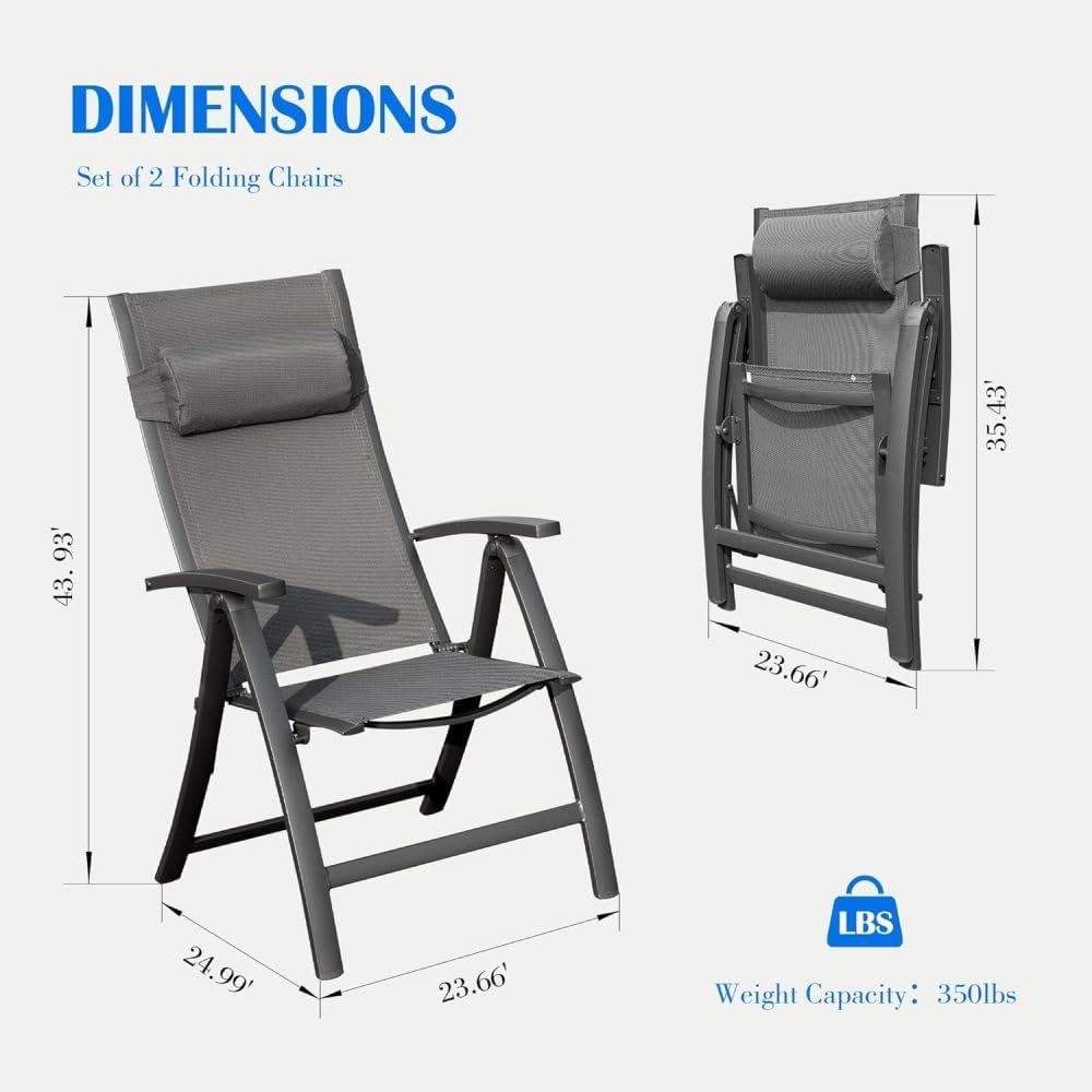 Folding Patio Chair with Textilene Seat and Aluminum Frame for Camping, Beach...