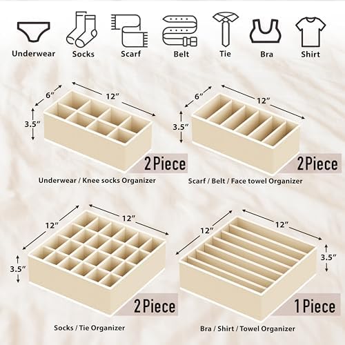 Simple Houseware Closet Underwear Organizer Drawer Divider Assorted 7 pcs | Beige