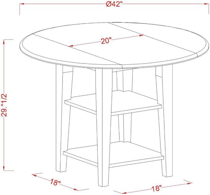 East West Furniture SUQU5-BCH-W 5 Piece Modern Dining Table Set Includes a Round Wooden Table with Dropleaf & Shelves and 4 Kitchen Dining Chairs, 42x42 Inch, Black & Cherry