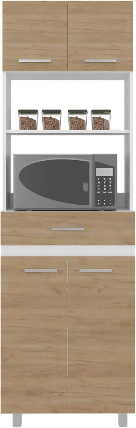 Kitchen Pantry with 4 Doors 1 Drawer 4 Shelves Natural Oak White | Tall slend...