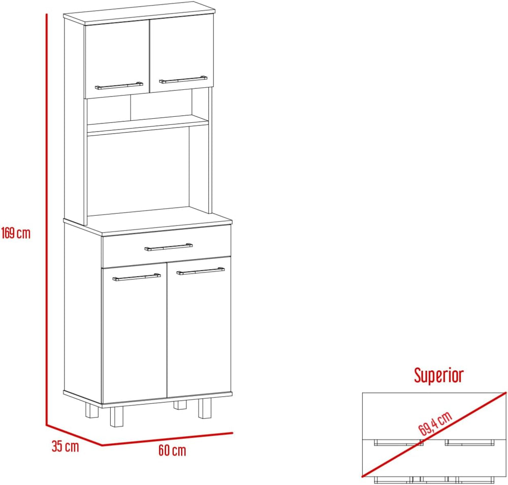 Bay Area Pantry with Two Door Cabinets, One Drawer and Adjustable Metal Legs ...