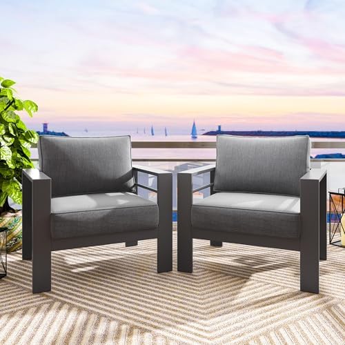 Aluminum 2Pcs Outdoor Patio Chairs, Patio Sofa with 10" Back Cushion, Grey