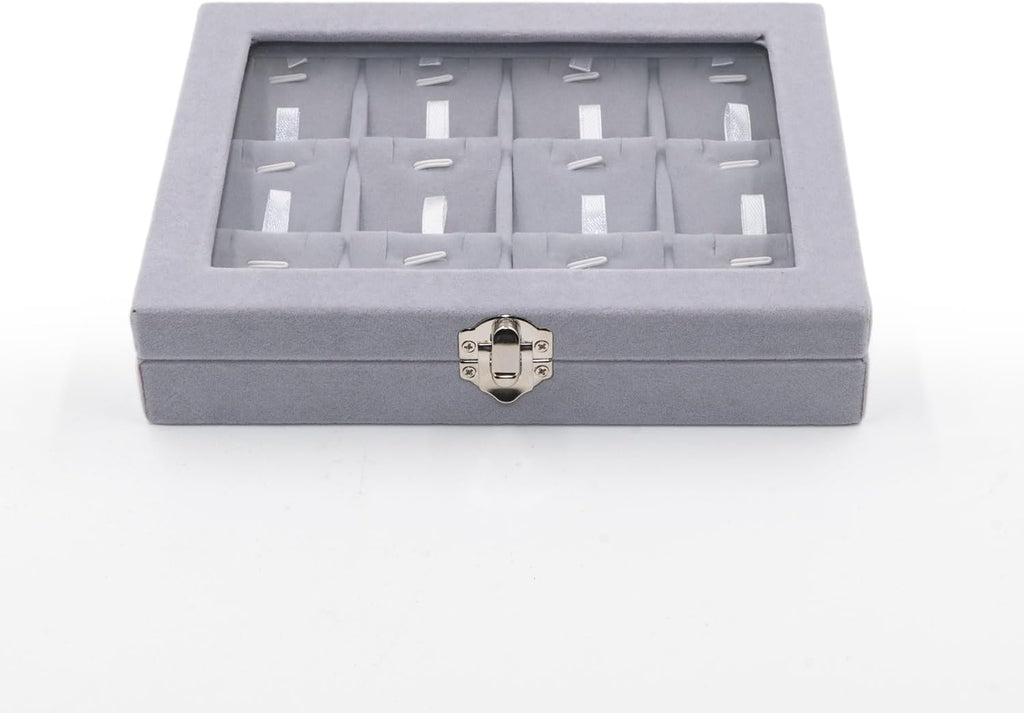 Jewelry Box Necklace Organizer Tray, Grey Necklace Display Case for Storage Jewelry Small Necklaces Display Stand 12 Slot Pendant Holder for Women