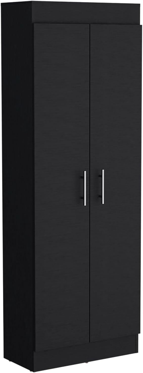 Modern Kitchen Pantry, Black Storage Cabinet with 2 Doors and Multiple Shelve...