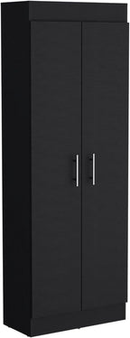 Modern Kitchen Pantry, Black Storage Cabinet with 2 Doors and Multiple Shelves, Engineered Wood, for Dining Room, Easy to Clean