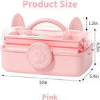 Bow Knot Hair Accessories Organizer Box Cute Dust Proof Childrens Jewelry Storage Box 3 Layers Plastic Storage Box for Hair Clips,Headbands,Hair Bands,Jewelry,Etc