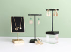 GemeShou 2pcs metal earring holder, Black T bar earring display stand, mini hangers for earrings Jewelry Photography, earring storage organizer【Black-Square Base 2pcs Height 4.3 and 5.1 inch】