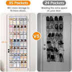 MISSLO 35 Large Pockets Over The Door Shoe Organizer Sturdy Oxford Fabric Hanging Shoe Rack for Door Mesh Closet Shoe Holder Hanger, White