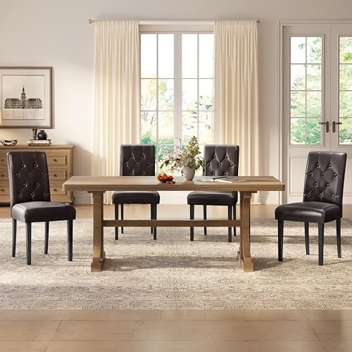 Yaheetech Dining Chairs Set of 4 Button Tufted Kitchen Chairs Brown