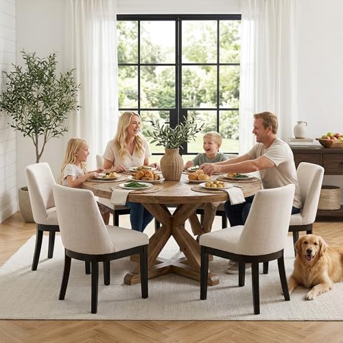 HNY Beige Linen Dining Chairs Set of 6, Soft Upholstered Dining Room Chairs |...