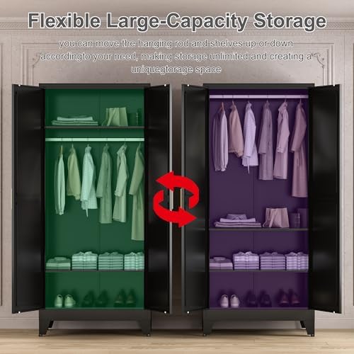 Washsemba 71'' Farmhouse Metal Wardrobe Cabinet with Hanging Rod, 2 B...