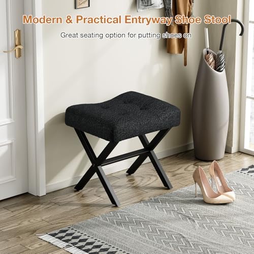 Memobarco 18-Inch Large Vanity Stool Chair, Black Makeup Stool | Teddy Flanne...