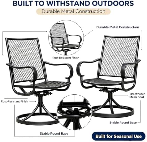 Outdoor 360° Swivel Rocking Chairs Set of 2, All Iron Mesh Patio Rocker Chairs, Electroplated Anti-Rust Heavy Duty Metal Swivel Dining Chairs with Curved Armrest for Porch, Deck, Backyard, Garden