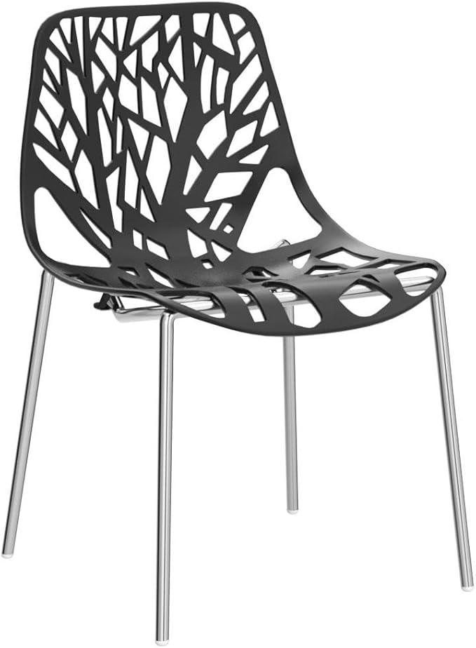 Karl home Modern Black Dining Chairs Set of 4, Stackable Plastic Chair for Dining Room, Living Room, Waiting Room,4 Chrome Metal Legs, 350lbs Capacity,21.3”L x 21.3”W x 33.5" H