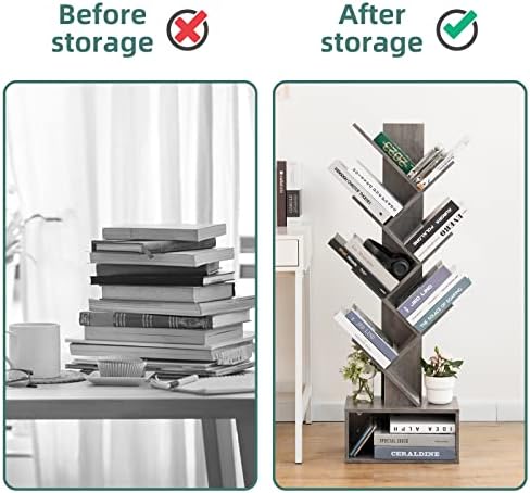 Yoobure Tree Bookshelf - 6 Shelf Retro Floor Standing Bookcase, Tall Wood Boo...