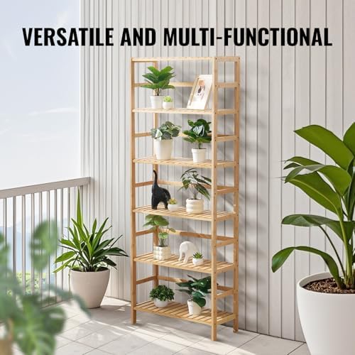 VEVOR 6-Tier Bamboo Shelf, Open Wood Bookshelf, Display Storage Rack Organize...