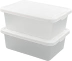 14 Quart Clear Storage Box, Underbed Plastic Latch Box with White Lids, 2-Pack