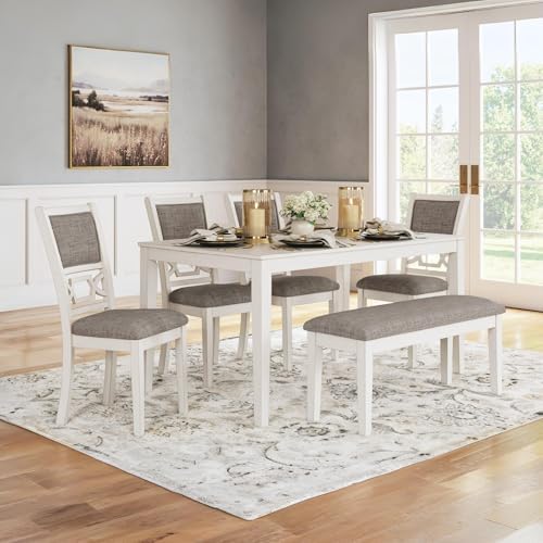 Signature Design by Ashley 6-Piece Dining Set with Bench, Antique White