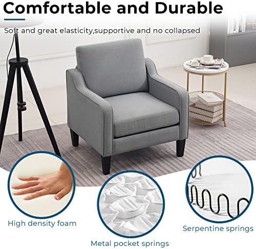 VINGLI Accent Chairs Set of 2, Linen Upholstered Armchair, Living Room