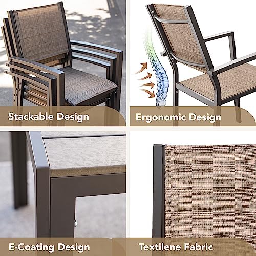 Devoko Patio Dining Set 7 Pieces Metal Outdoor Furniture (Brown)