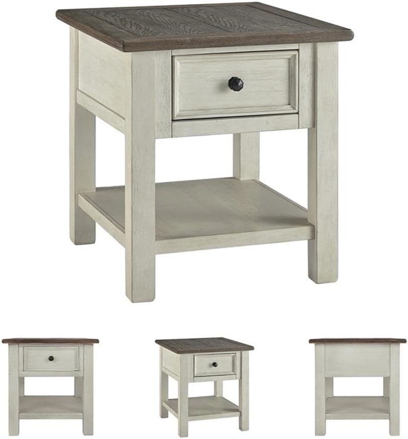 BOWERY HILL 2-Piece End Table Set in Antique White and Weathered Oak