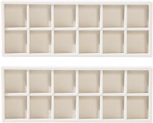 2Pcs Desk Drawer Storage Tray, Nightstand Organizer Tray, Necklace Bracelet Ring Earring Jewelry Display Tray, Grid Table Organizer Holder Tray for Sunglass, Phone, Watch, Perfume (12 grid)/Beige