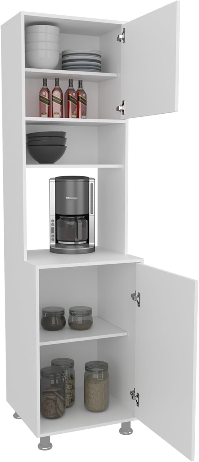 Kitchen Pantry with Open Storage and 2 Doors, White,for Kitchen