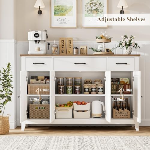 HORSTORS 55" W Buffet Cabinet with Storage, Kitchen Storage Cabinet, White